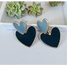 Boucles d'oreilles dorées cœurs bleus