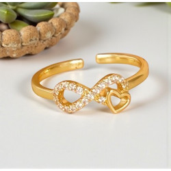 Bague ajustable dorée infini et coeur Plaqué or