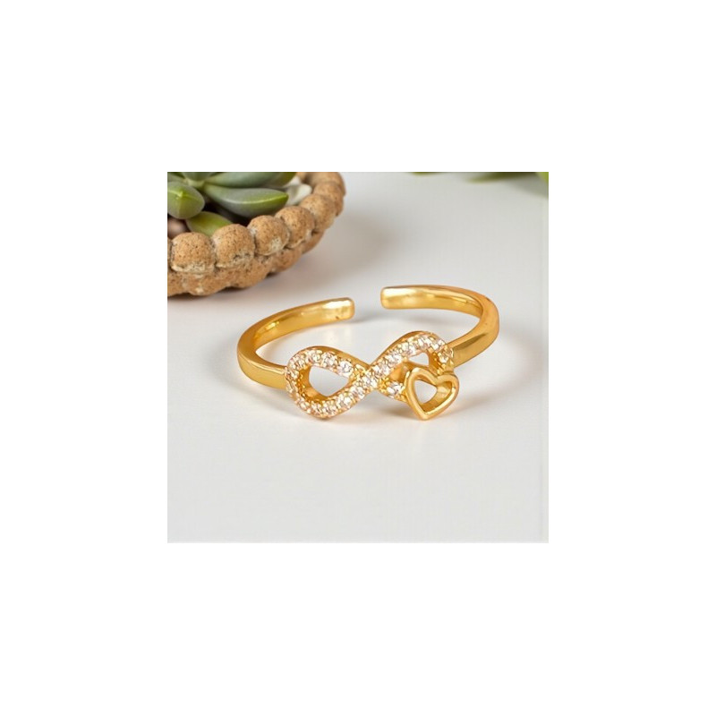 Bague ajustable dorée infini et coeur Plaqué or