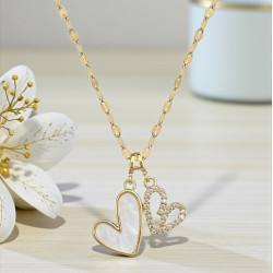 Collier doré coeur blanc et ajouré Plaqué or