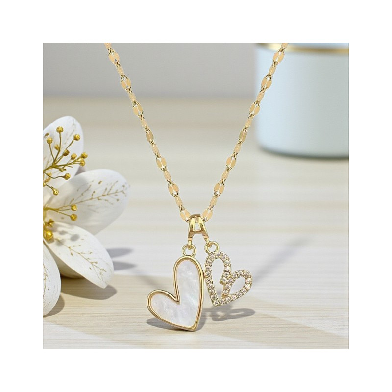 Collier doré coeur blanc et ajouré Plaqué or
