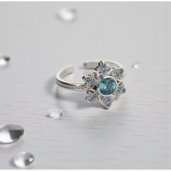 Bague ajustable argentée flocon zircon bleu Plaqué or blanc