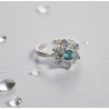 Bague ajustable argentée flocon zircon bleu Plaqué or blanc
