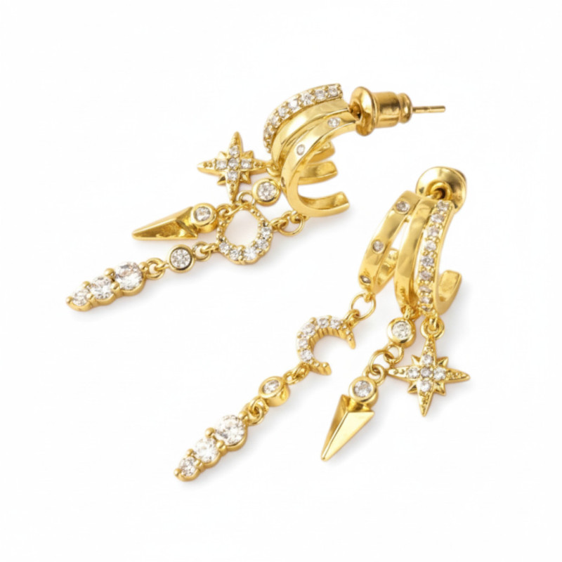 Boucles d'oreilles dorées triple créoles à franges Plaqué or
