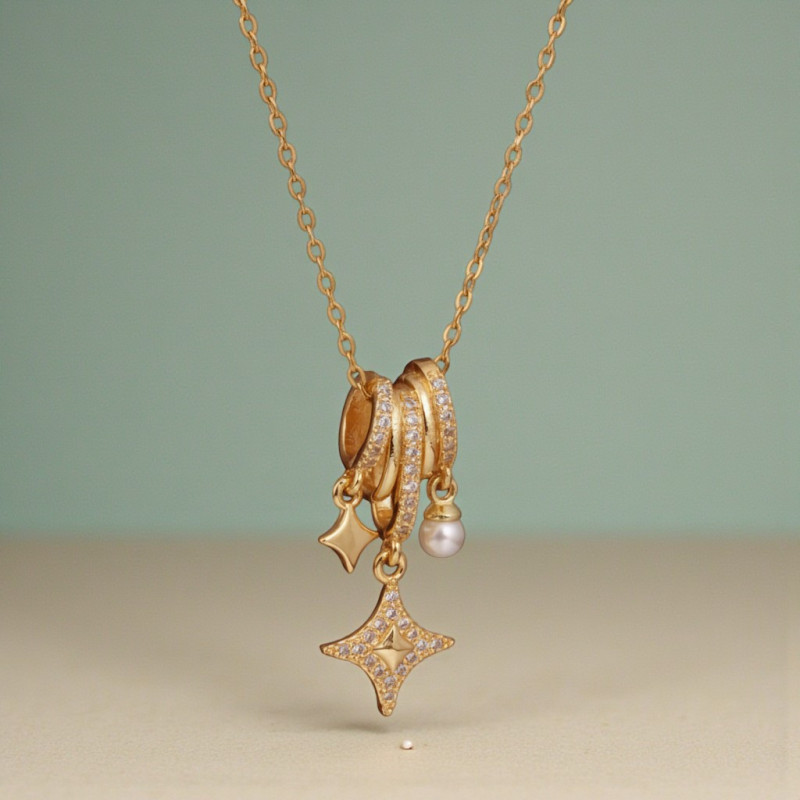 Collier doré anneaux étoilés Plaqué or
