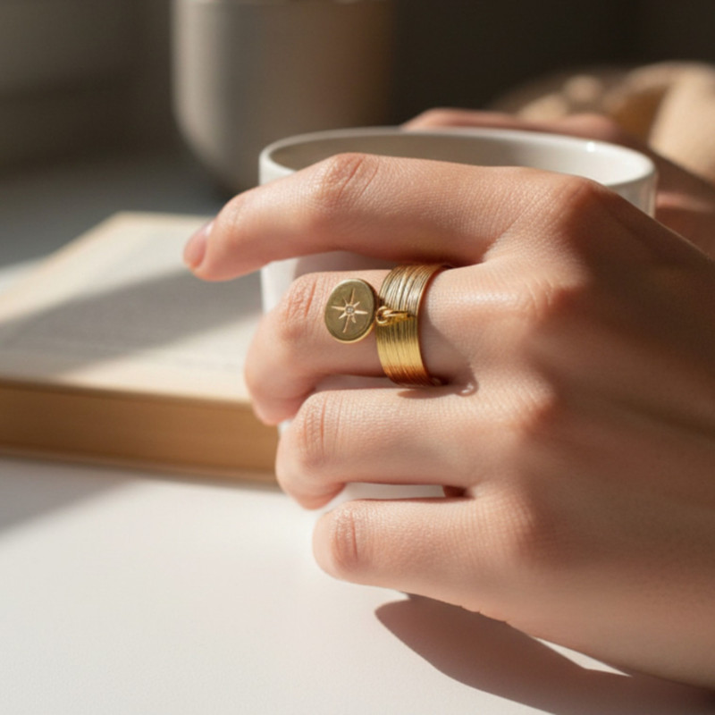 Anneau ajustable dorée pendentif étoilé Acier