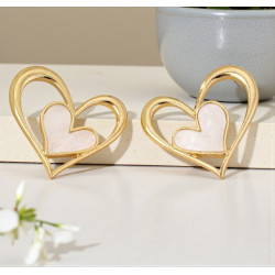 Boucles d'oreilles dorées double coeur ajouré et blanc