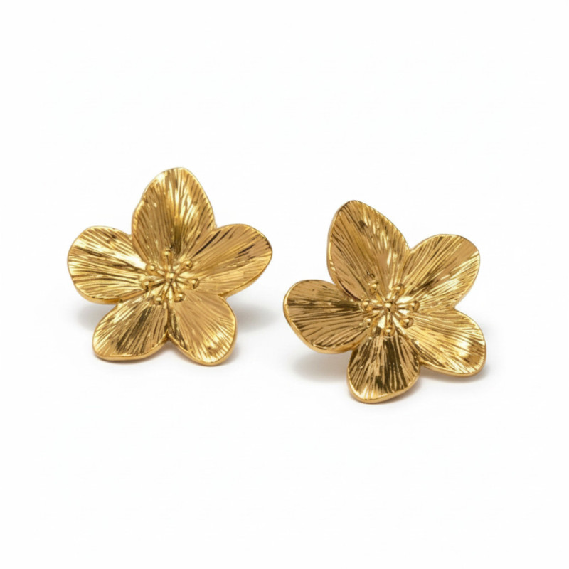 Clous d'oreilles fleurs dorées Acier