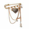 Broche épingle dorée coeur léopard et chaînettes