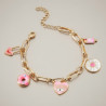 Bracelet charms mailles dorées et pendentifs roses