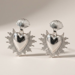 Boucles d'oreilles coeur rayonnant argenté