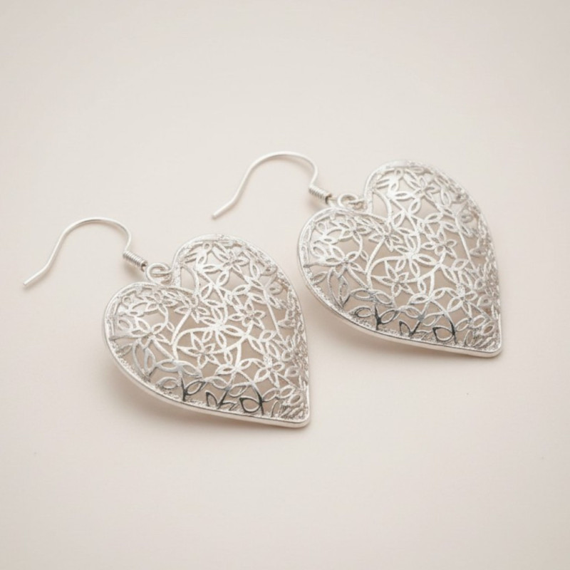 Boucles d'oreilles coeur ajouré argent 925