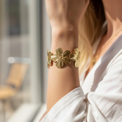 Bracelet manchette ajustable fleurs dorées Acier