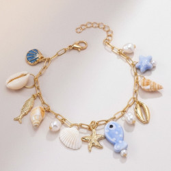 Bracelet charms mailles dorées poisson bleu