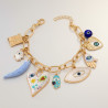 Bracelet charms mailles dorées coeur et mauvais oeil