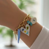 Bracelet charms mailles dorées coeur et mauvais oeil