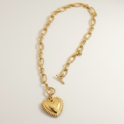 Collier grandes mailles dorées coeur rayonnant