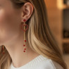 Boucles d'oreilles pendantes dorées coeur et strass rouges