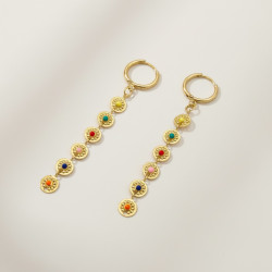 Boucles d'oreilles dorées disques multicolore Acier