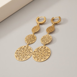 Boucles d'oreilles pendantes dorées mandalas Plaqué or