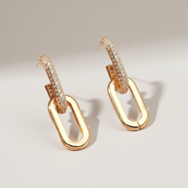 Boucles d'oreilles dorées maillons rectangulaires Plaqué or
