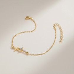 Bracelet doré double croix zircon Plaqué or