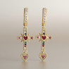 Boucles d'oreilles créoles dorées croix multicolore Plaqué or