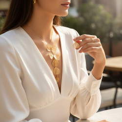 Collier plongeant fleurs filigranées dorées