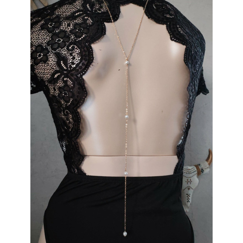 Collier de dos dorée coeur et perles