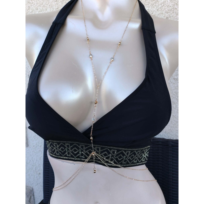 Chaîne de body double dorée à strass