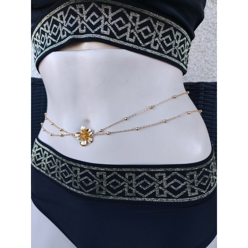 Chaîne de taille fleur et perles dorées