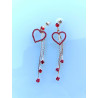 Boucles d'oreilles pendantes dorées coeur et strass rouges
