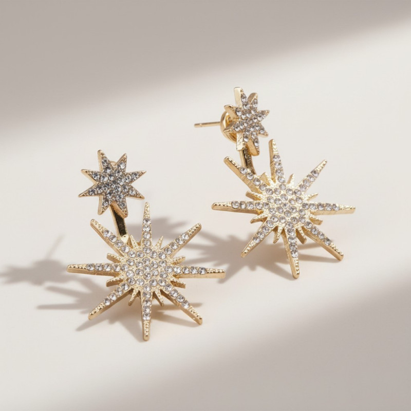 Boucles d'oreilles dorées étoiles étincelantes