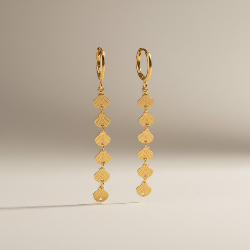 Boucles d'oreilles pendantes dorées coquillages Acier
