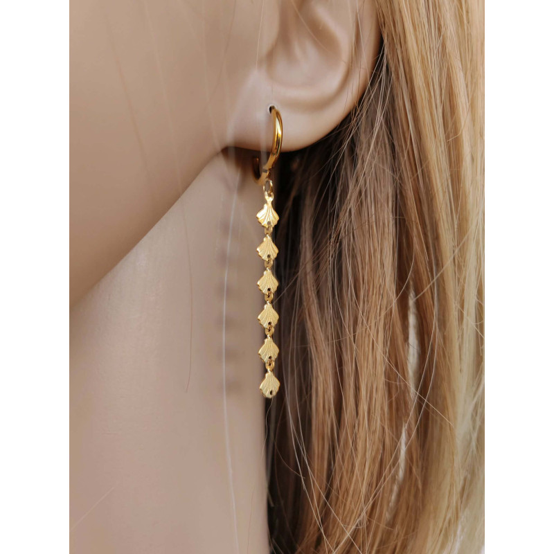 Boucles d'oreilles pendantes dorées coquillages Acier