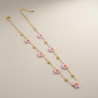 Collier doré fleurs perles roses Acier