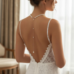 Collier de dos argenté perles blanches