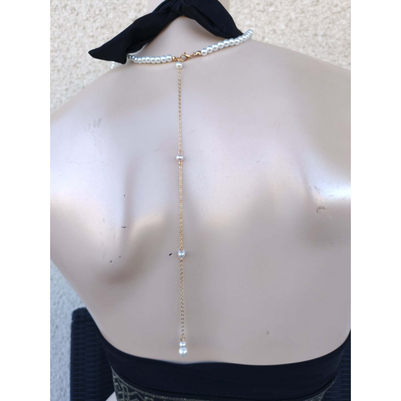 Collier de dos argenté perles blanches