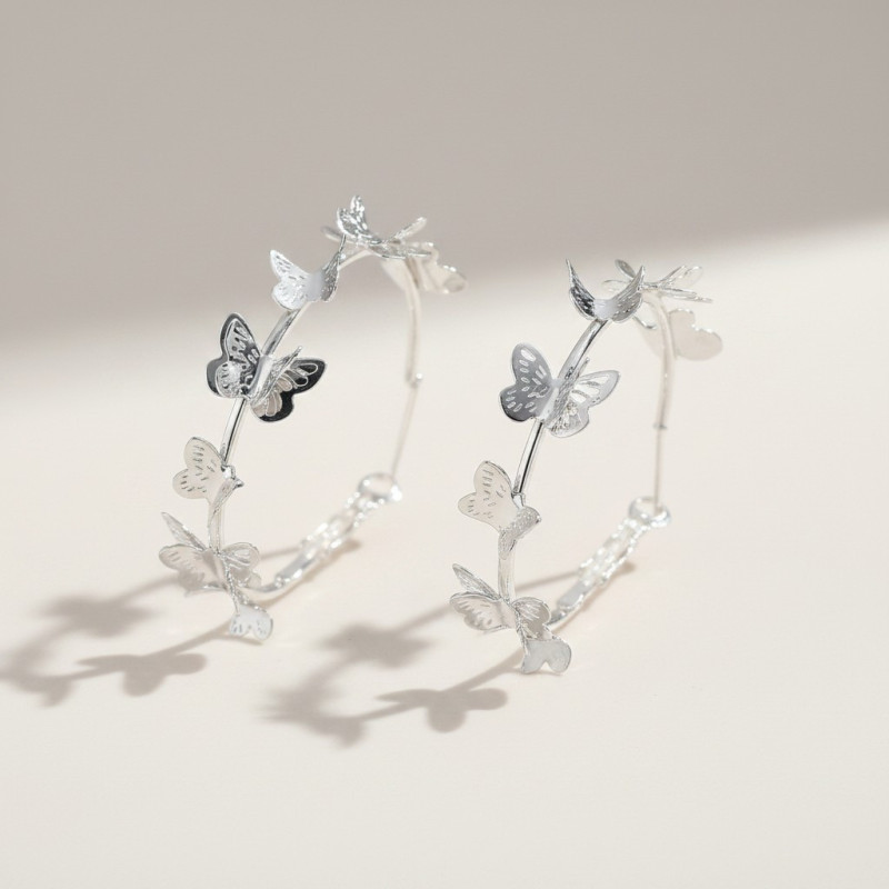 Créoles argentées papillons