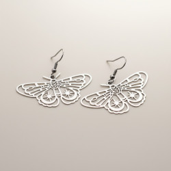 Boucles d'oreilles argentées papillon nuit ajouré Acier