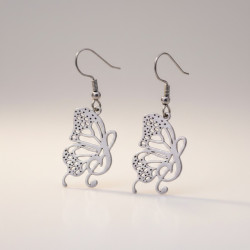 Boucles d'oreilles argentées papillon et note Acier