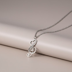 Collier argenté note de musique ajouré Acier