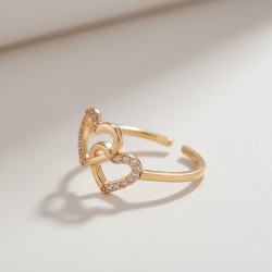 Bague ajustable dorée coeurs entrelacés Plaqué or