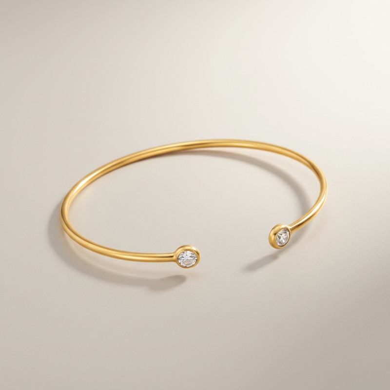 Bracelet jonc doré double strass Plaqué or