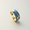 Bague ajustable dorée motif floral bleu Plaqué or