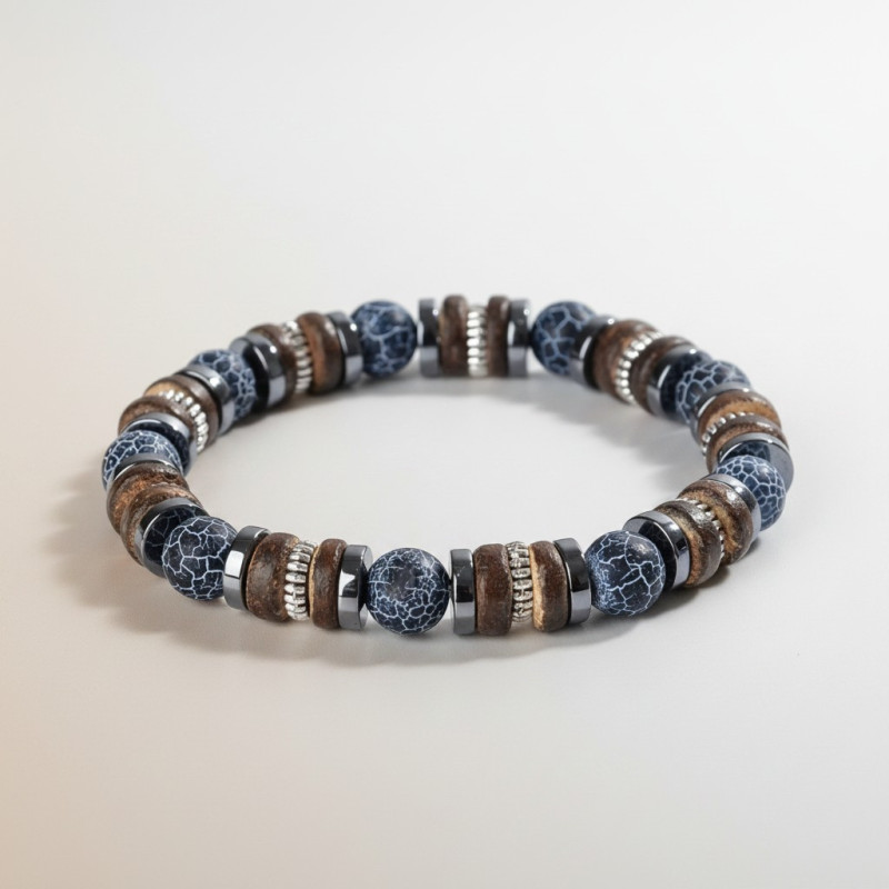 Bracelet homme pierre naturelle et bois