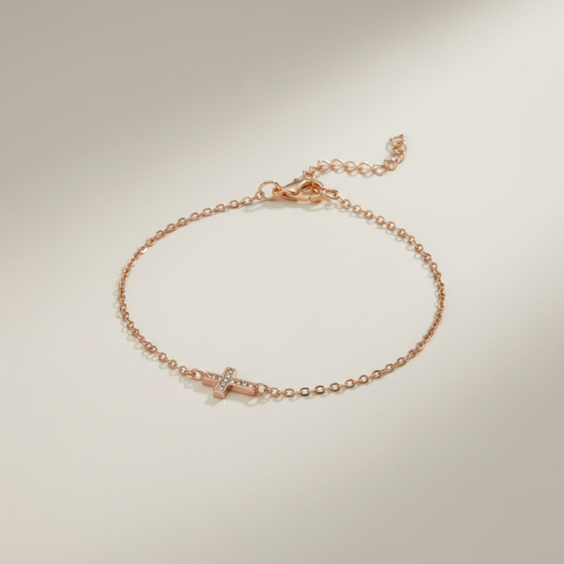 Bracelet doré croix zircon Plaqué or