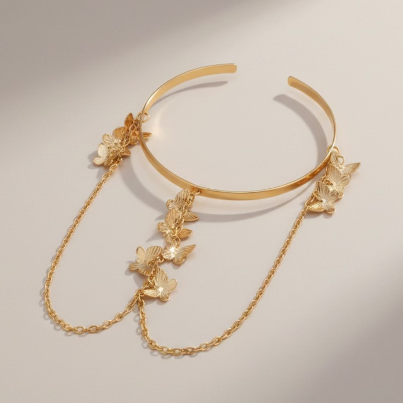 Bracelet de bras doré chaînettes et papillons