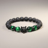 Bracelet homme pierre de lave tête de loup et perles vertes