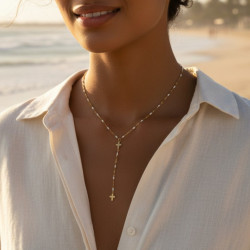 Collier plongeant doré et blanc croix Acier